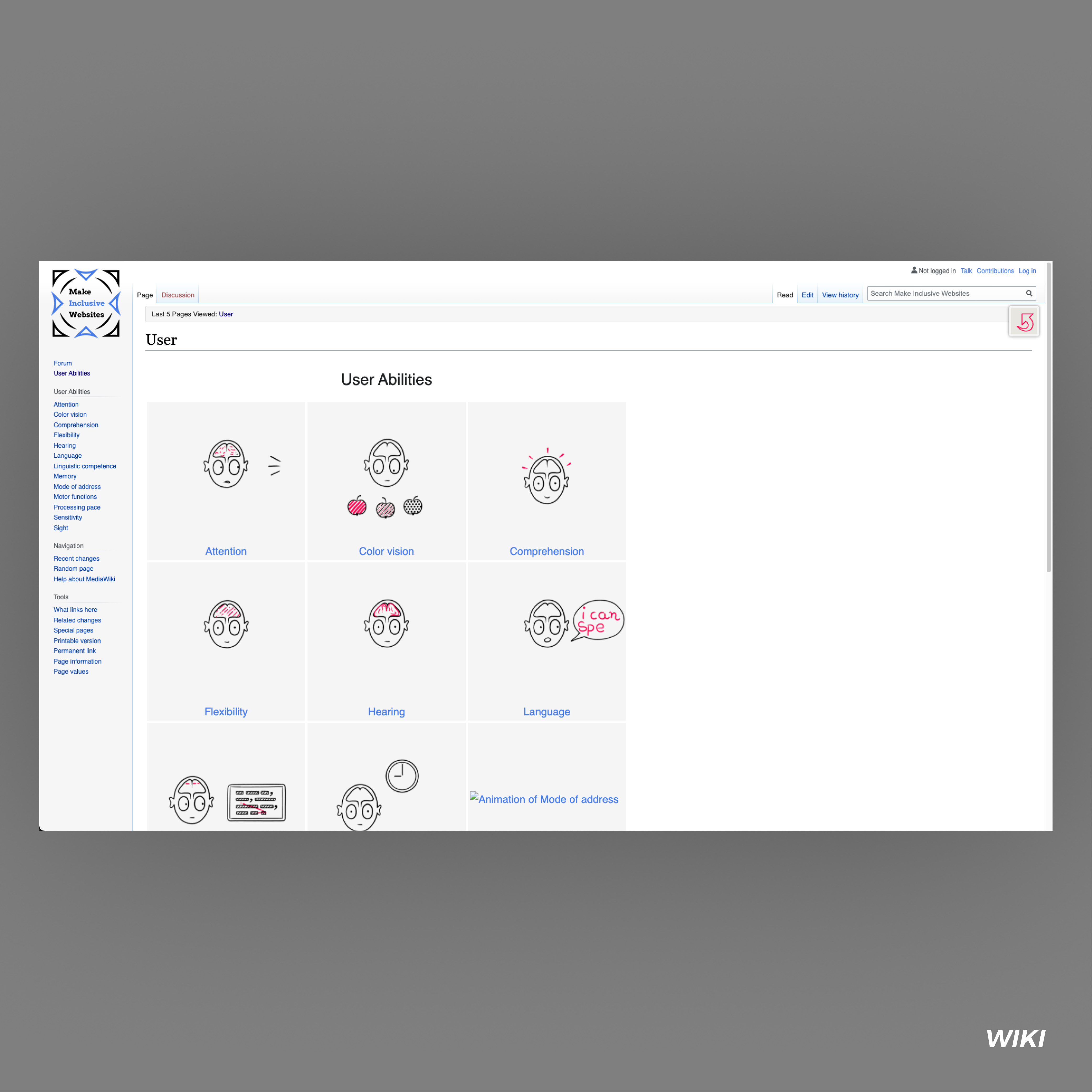A screenshot of the Wiki interface, which is based on MediaWiki.
