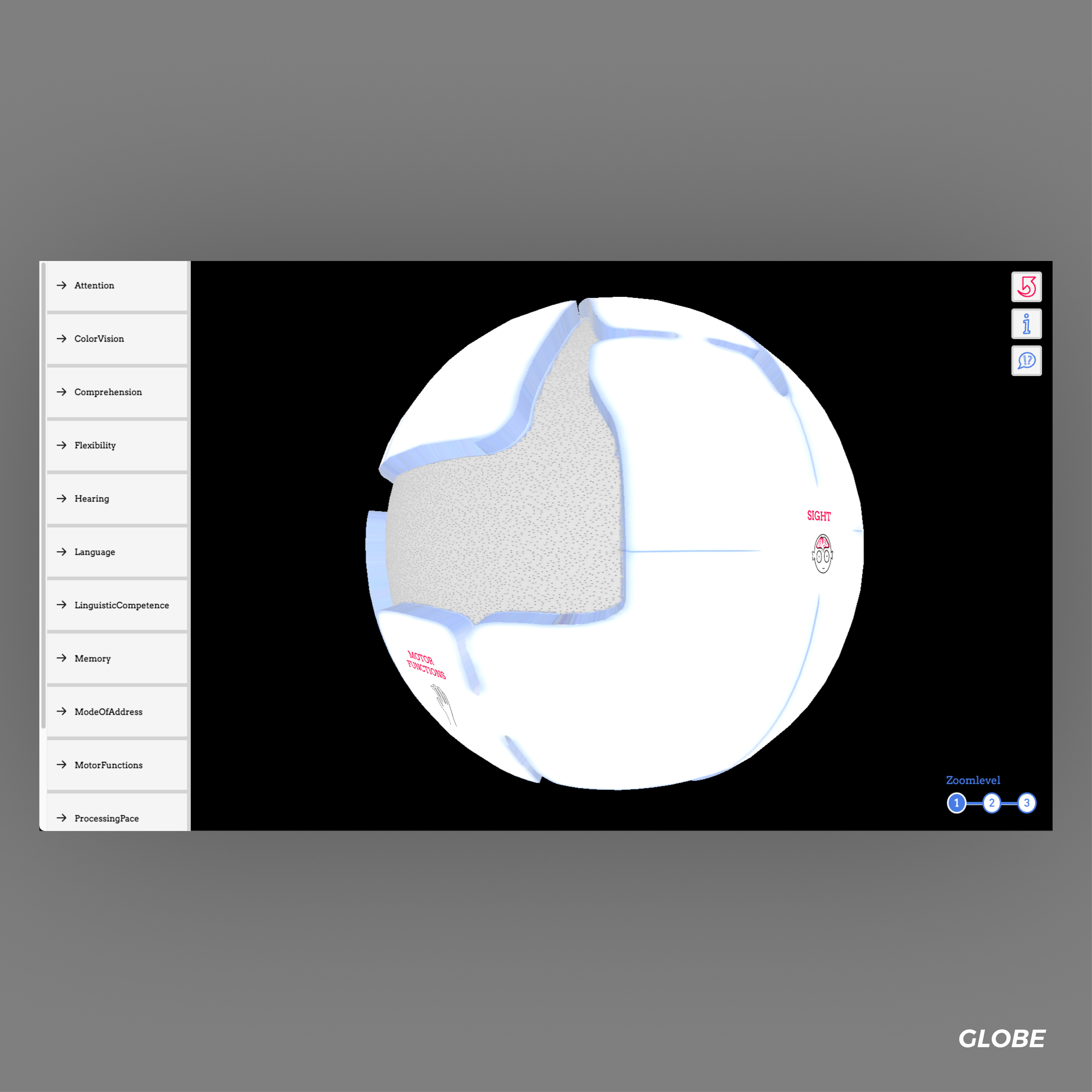 A screenshot of the three-dimensional Globe interface.